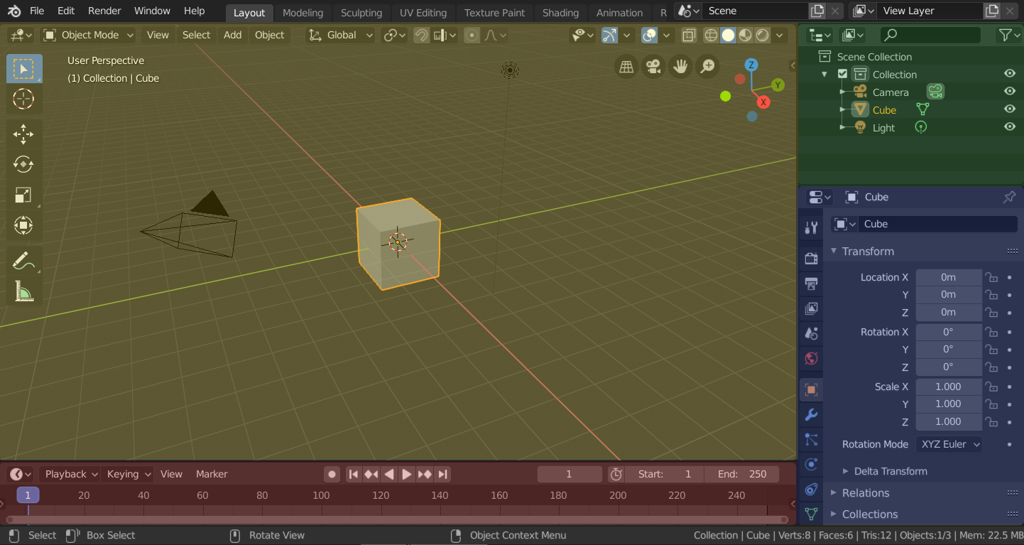 Blender 编辑器工作区，以不同颜色标示顶栏、区域、属性编辑器和时间线